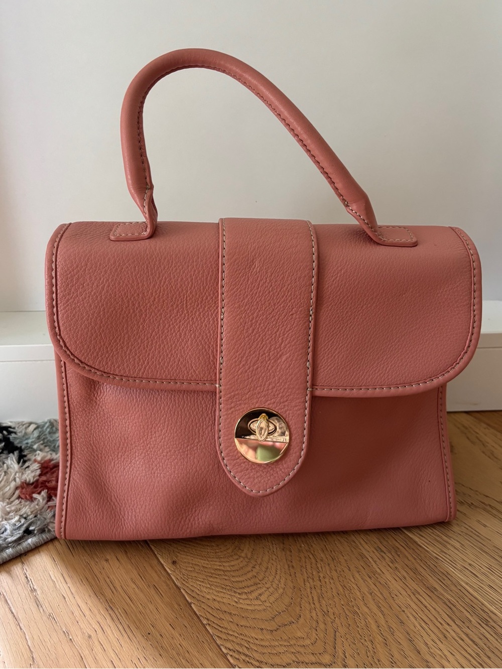 Talbots pebbled leather fold over structured hand bag purse